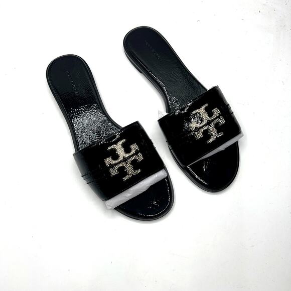 Tory Burch Everly Slide Softy Naplak Cow Perfect Black/Crystal Size 9 NEW - Picture 1 of 9